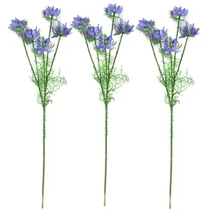 Set of 3 Artificial Blue Nigella Flower Stems 57cm - Flowers Home Decorative - Picture 1 of 6