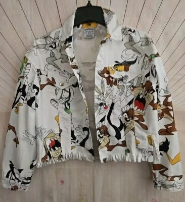 Looney Tunes White Cowgirl Fringed Oversized Jacket Relaxed Fit Small - Image 1 of 4
