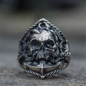 Pirate Anchor Compass Biker Skull Rings Stainless Steel Mens Punk Rock Jewelry - Picture 1 of 9
