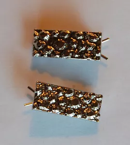 VINTAGE 2 TINY SILVER METAL RECTANGLE BARRETTES FAKE DOTTED RELIEF CHILDREN'S - Picture 1 of 2