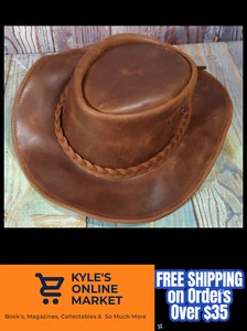 Australia's Leading Leather Hat - Genuine Steer Hide - BROWN - 2XL - NEW - Picture 1 of 14
