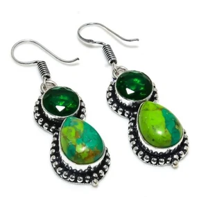 Turquoise Gemstone Handmade 925 Sterling Silver Jewelry Earring Sz 1.50" - Picture 1 of 1