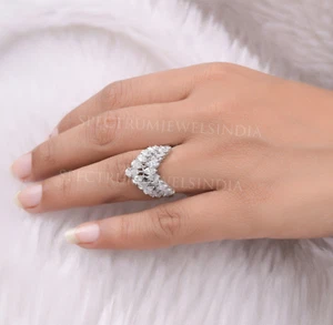 2.43 Ct Crown Diamond Wedding Ring Chevron V Style 18K White Gold Wedding Gift - Picture 1 of 9