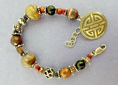 Pulsera Danforth Peltre Plata Esterlina Jaspe Cuarzo Piedras Preciosas Cuentas 8-9 pulgadas Foto 1 de 4