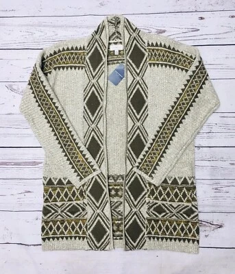 NEW Lucky Brand Western Aztec Open Front Sweater Cardigan Wrap Pockets Size M - Image 1 of 4