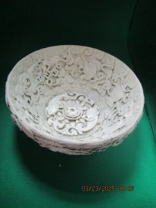 CHINESE CARVED RESINE STONE DRAGON KOI MYTHOLOGY LONGEVITY BOWL  - Picture 1 of 4