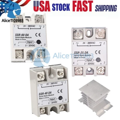Módulo de relé de estado sólido DC3-32V a AC24-380V 25A/40A/60A SSR-25DA 40DA 60DA EE. UU. Foto 1 de 4