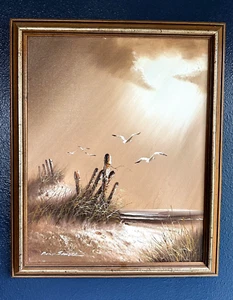 Quadro olio Philip Sandee paesaggio marino originale tela rustico cornice legno - Foto 1 di 19