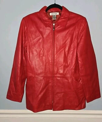 Chaqueta Para Mujer Cuero Rojo Piel de Cordero Alfani Cremallera Talla Mediana Y2K Concierto Moto Foto 1 de 4