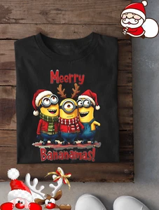 Merry Christmas Minions Black Cotton T-Shirt Gift Funny KK652 - Picture 1 of 3