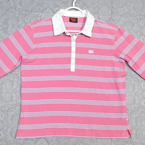 Canterbury Polo Womens 16 Pink 3/4 Sleeve Striped w/ White Collar & Cuffs - Picture 1 of 10
