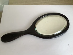 Vintage Oval Painted Wood Bevelled Edge Hand Mirror 10ins - Picture 1 of 5