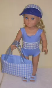 18 inch doll clothes that will fit most 18" dolls, homemade, blue/white swimwear - Picture 1 of 2