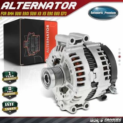 Alternator for BMW 328i 330i 528i X3 X5 E90 E83 E70 180A 12V CW 6-Groove Clutch - Image 1 of 4