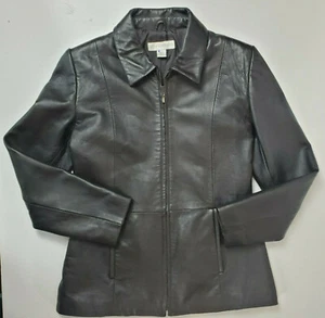 Chaqueta para mujer Petite Sophisticate negra con cremallera completa talla pequeña cuero hermoso - Imagen 1 de 11