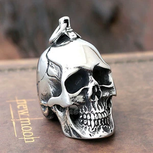 Men Large Heavy Retro Silver Skull Chain Necklace Pendant 316L Stainless Steel - Picture 1 of 18
