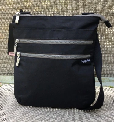 NWT Baggallini Comrade 3-Zip Crossbody Shoulder Bag Black $68 MSRP - Image 1 of 4
