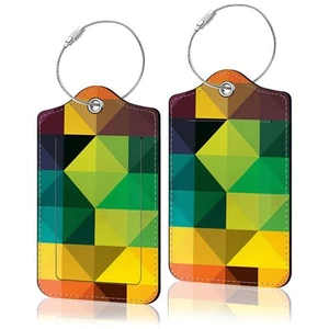 PU Leather Luggage Tag, Suitcase Labels, Colorful Geometric ID Tags Card, Bag... - Picture 1 of 9