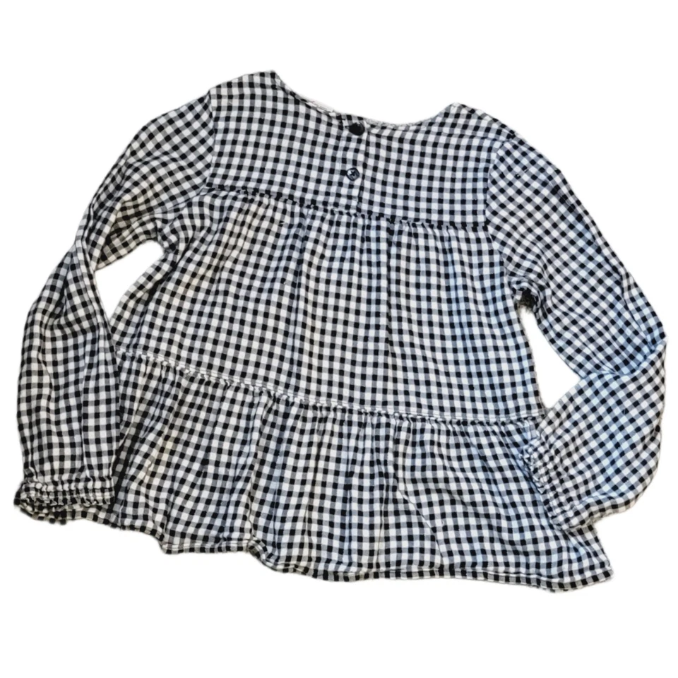 Blusa manga larga negra blanca a cuadros dorada brillante L 10/12 para niñas Foto 1 de 4