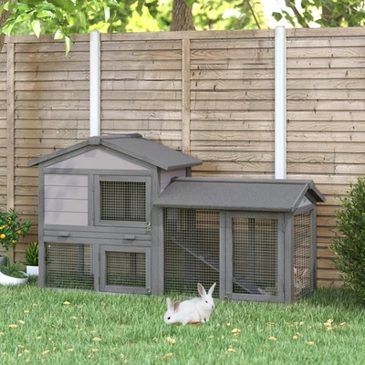 Outdoor Wooden Two-Level Rabbit & Guinea Pig Hutch with Run & Ramp Waterproof - Image 1 of 4