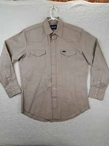 Vintage Men's Wrangler Pearl Snap Tan Brown Shirt Size Large Rugged Cotton - Picture 1 of 10