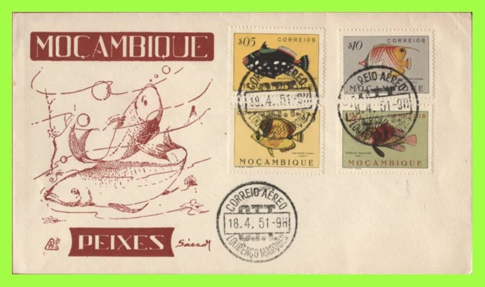 Mozambique 1951 four values Fish stamps First Day Cover - Image 1 of 1
