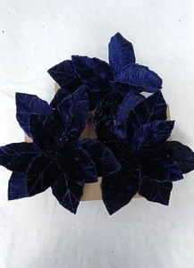 Navy Blue Tree Decorations Christmas Flowers Clip on Ornament 31cm Large x 3 - Picture 1 of 4