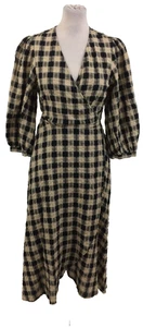 M&S Women's Dress Size 8 Black Mix Check Wrap-Over Hi-Low Used F1 - Picture 1 of 11