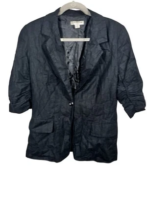 Coldwater Creek Jacket Size 8 Black Linen Blend Womens Blazer 3/4 Sleeve Ruched - Image 1 of 4