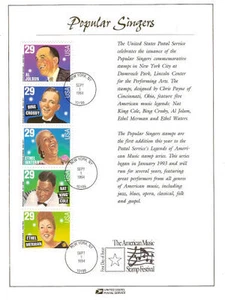 #2849-53 FD Souvenir 29c Popular SingersStamp - Picture 1 of 1