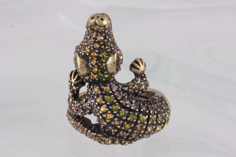 ANEL DE JACARÉ COM PEDRAS FACETADAS VERDE E LARANJA FANTASIA TAMANHO 8 MODA 2704B - Imagem 1 de 3