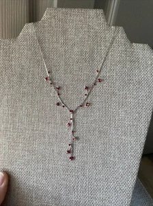 Vintage Delicate Signed Cookie Lee Red Silver Crystal Rhinestones 18” - Picture 1 of 4