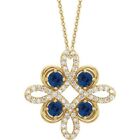 14K Yellow Natural Blue Sapphire & 1/6 Ctw Natural Diamond Clover 18" Necklace
