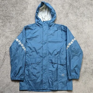 REI Nylon Rain Jacket Kids Large (12/14) Blue Hooded Vented Pockets Zip Snap - Picture 1 of 17
