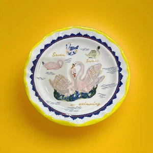 Anthropologie Nathalie Lete 12 Days of Christmas Plate 7 Seven Swans A Swimming - Picture 1 of 2