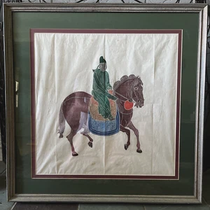 Antik Vintage China Reiter Reiter 27" gerahmtes Aquarell Holzschnitt - Bild 1 von 24
