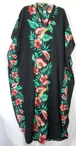 Vestido vintage TAMARE isla hawaiana para mujer negro floral estilo kimono - OSFA - Imagen 1 de 7