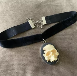 3D Skull Cameo Choker Steampunk Gothic Horror Skeleton Punk Halloween Necklace - Picture 1 of 6