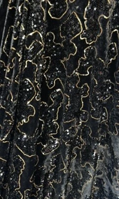 1m Schwarz Gold Pailletten Stretch Samt Kleid Stoff 58"" - Bild 1 von 4