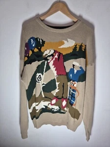 VTG C F Hathaway Mens Tight Knit Sweater Multicolor Golf 100% Cotton Size XL - Picture 1 of 4
