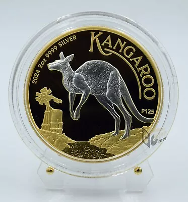 Australian 2024 Kangaroo Proof - Moneta d'argento da 2 once con dettagli in o... - Immagine 1 di 4