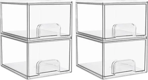 4 Pack Clear Stackable Storage Drawers, 4.4'' Tall Acrylic Bathroom Makeup - Picture 1 of 12