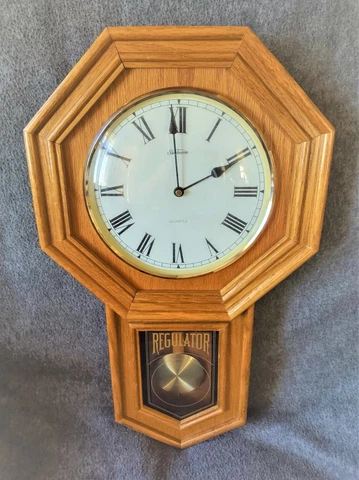 🕖Regulator wall clock and pendulum, oak, Sunbeam,🔋 Quartz, hard wood Cover