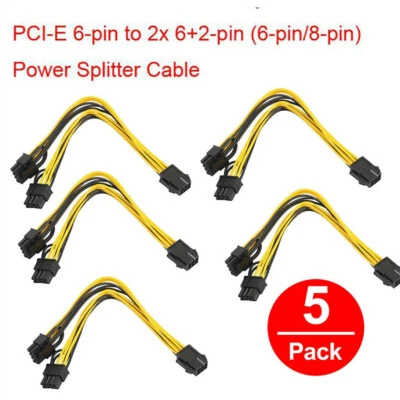 8 inches PCI-E 6-pin to 2x6+2-pin Power Splitter Cable PCIE PCI Express 5Pcs - Bild 1 von 4