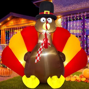 6 Ft Thanksgiving Inflatable Turkey Decoration with LED Lights & Fan Outdoor - Picture 1 of 12