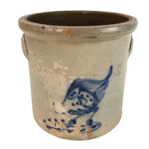 Antique Salt Glazed 2-Gallon Stoneware Crock With Chicken Pecking Corn - Picture 1 of 9