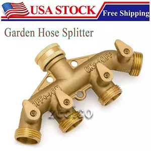 All Brass 4 way Garden Hose Splitter with shut off Valves 3/4 standard tap - Picture 1 of 9