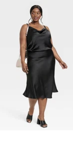 AVA Vive XXL Satin Slip Dress Black Spaghetti Straps Sleeveless - Picture 1 of 9