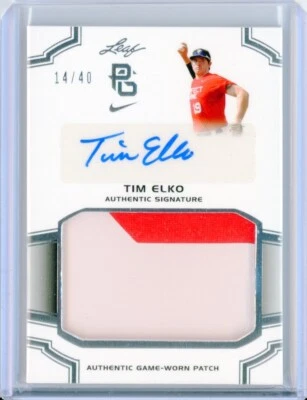 2016 Leaf Metal Perfect Game TIM ELKO Game-Used Patch AUTO Autograph RC 14/40 - Image 1 of 2