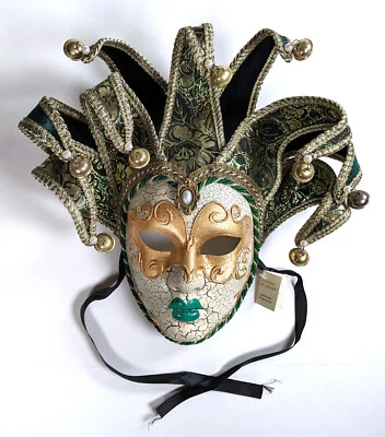 Vintage Authentic Venetian Mask Full Face Mardi Gras Carnival Jester with Tag - Image 1 of 4